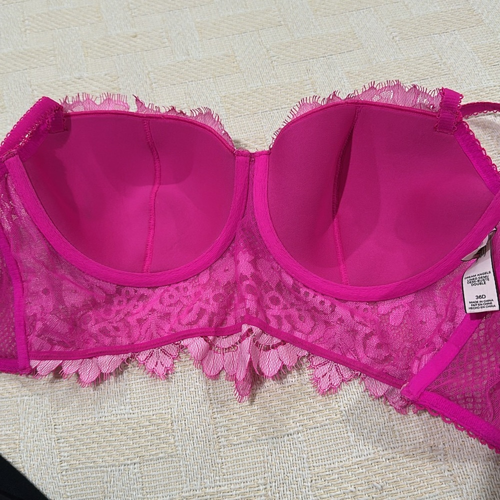 VICTORIA’S SECRET Dream Angels Eyelash Bra Floral Lace Long Line Demi Pink 36D - Picture 15 of 15